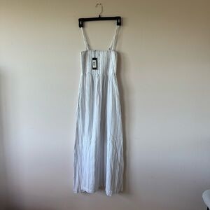 NWT Monrow Pinstripe Gauze Smocked Dress. Size XS White w/ Gray stripe
